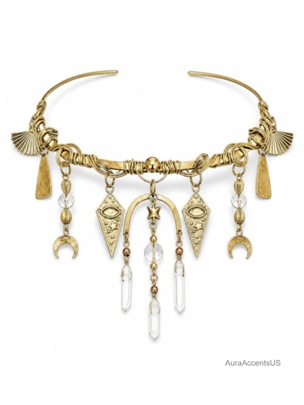 Gothic Collar Necklace Antique Gold Charm Choker Witch Costume Jewelry